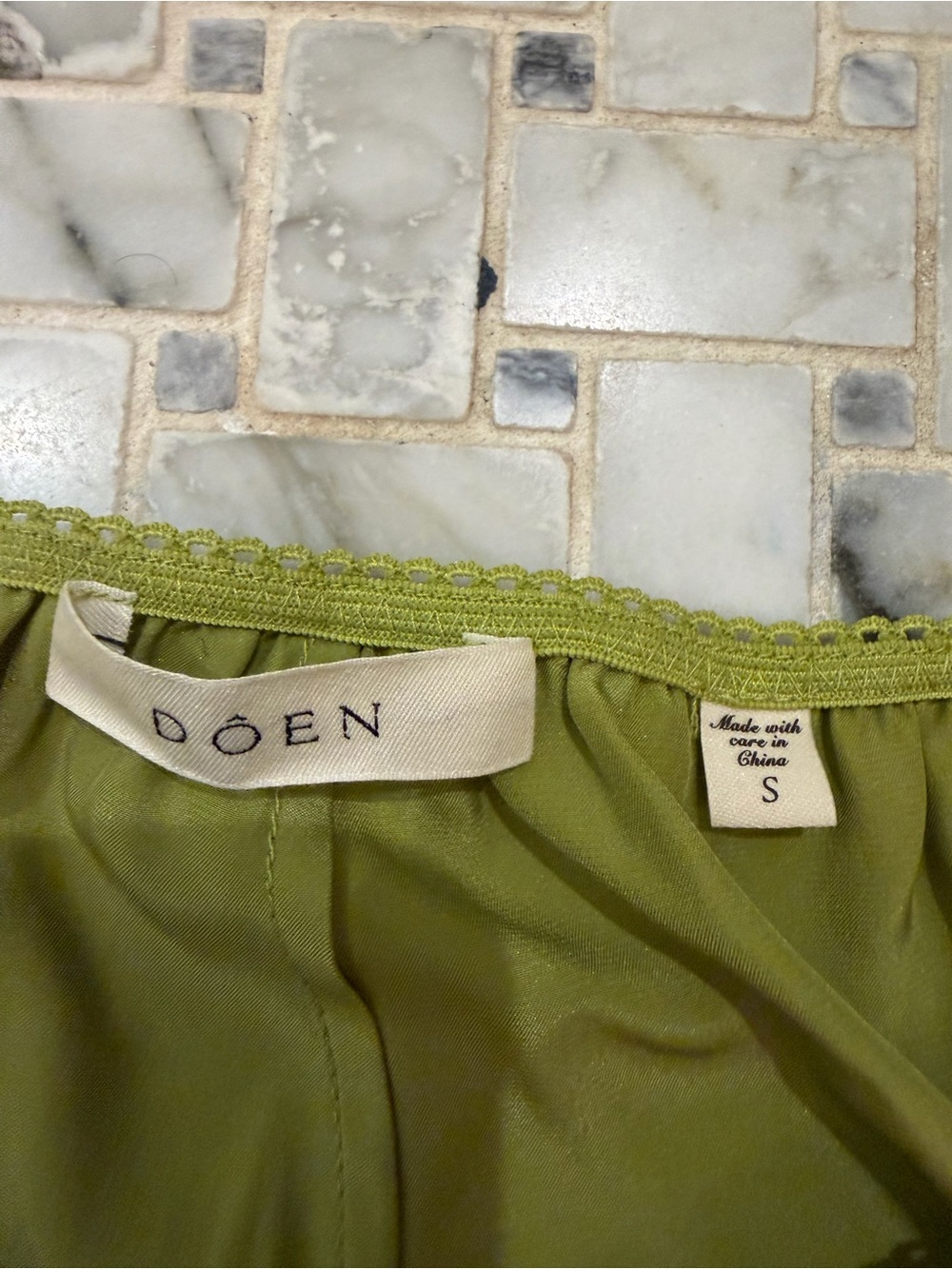 Doen Sage Green Satin Camisole with Lace Trim - Picture 2 of 3